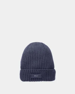 Gerippte Beanie-Mütze Aus Wolle In Mitternachtsblau
