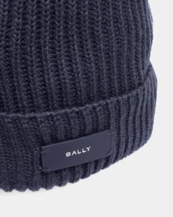 Gerippte Beanie-Mütze Aus Wolle In Mitternachtsblau