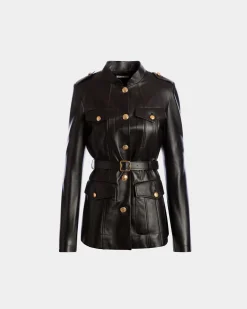 Gürteljacke Aus Leder In Schwarz