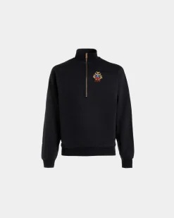 Half-Zip-Sweatshirt Aus Baumwolle In Navy Blue Mit Bally Crest Logo