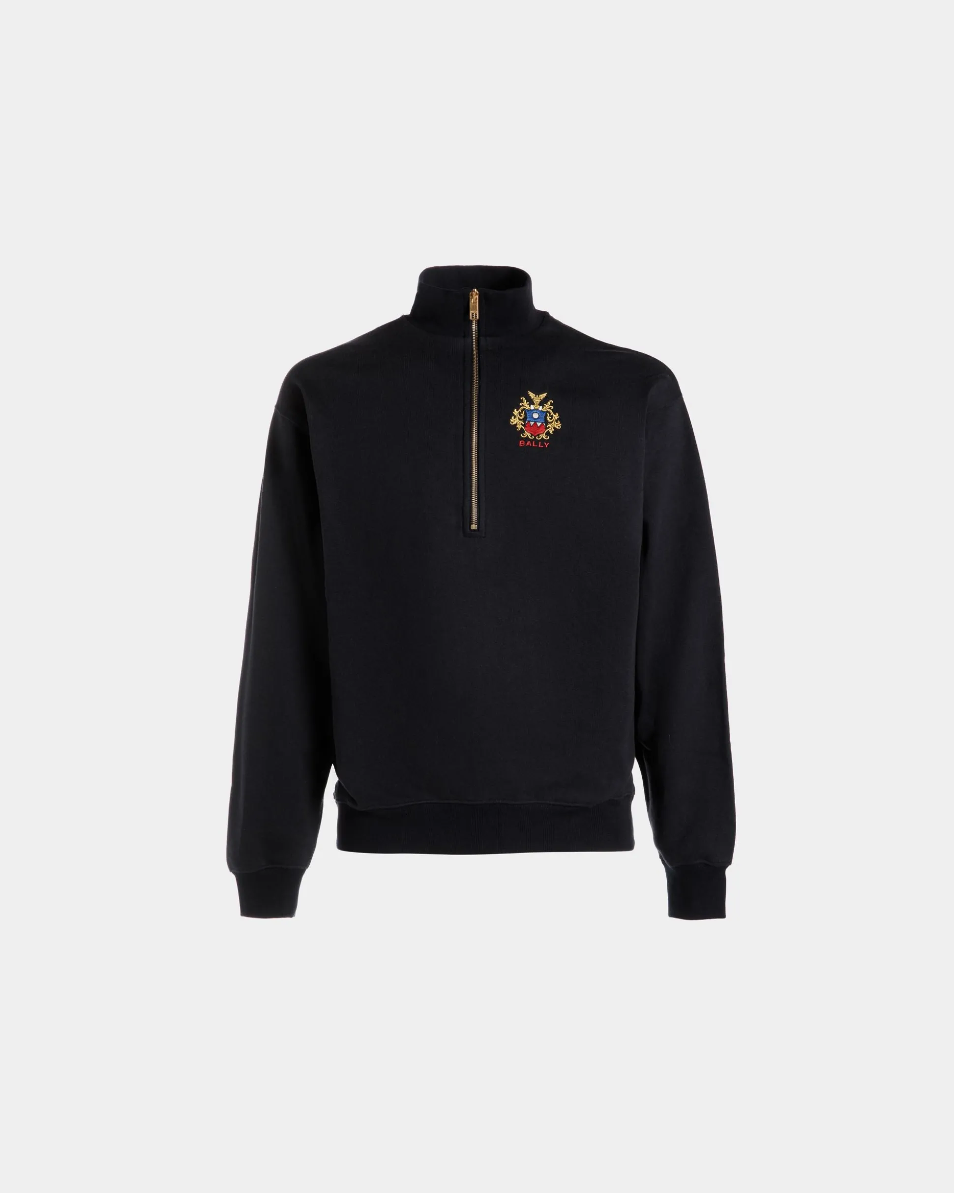 Half-Zip-Sweatshirt Aus Baumwolle In Navy Blue Mit Bally Crest Logo