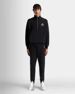 Half-Zip-Sweatshirt Aus Baumwolle In Navy Blue Mit Bally Crest Logo