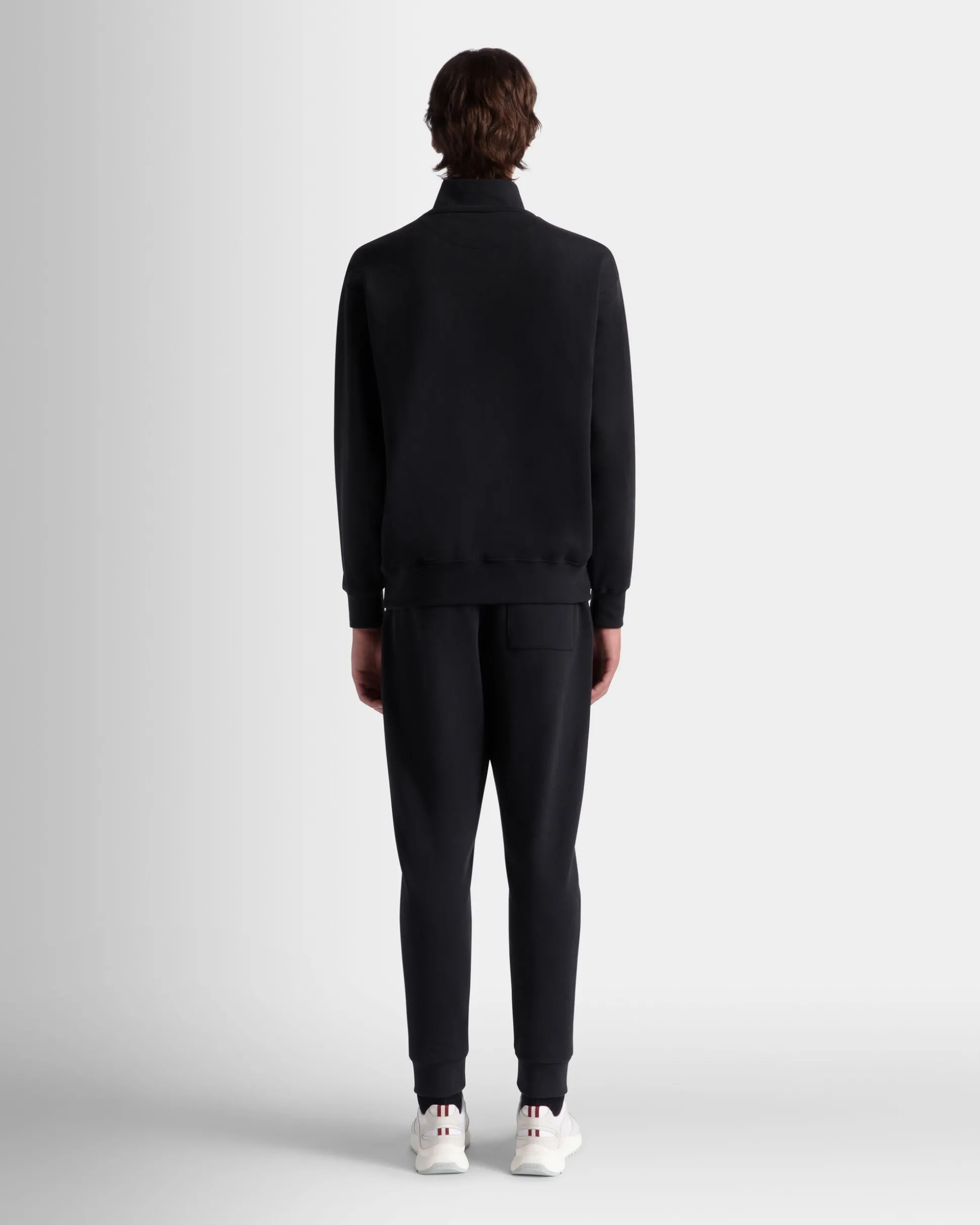 Half-Zip-Sweatshirt Aus Baumwolle In Navy Blue Mit Bally Crest Logo