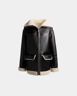Jacke Aus Schwarzem Leder Mit Shearling-Futter