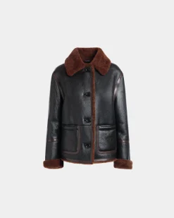 Jacke Aus Schwarzem Leder Mit Shearling-Futter