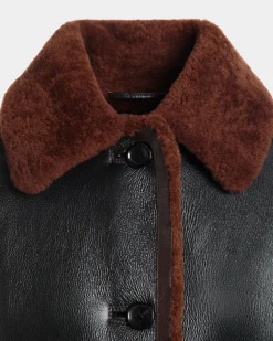 Jacke Aus Schwarzem Leder Mit Shearling-Futter