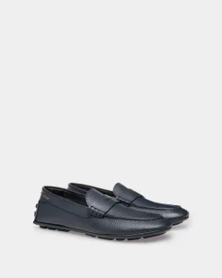 Kerbs Driver-Schuh Aus Genarbtem Leder In Blau