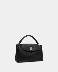 Kleine Lock Me Henkeltasche Aus Genarbtem Leder In Schwarz
