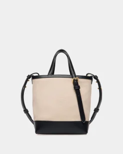 Kleine Summer Capsule Tragetasche Aus Canvas Und Leder In Natur Und Marineblau