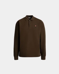 Langarm-Poloshirt Mit Forest Mask Aus Brauner Baumwolle