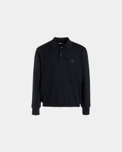 Langärmeliges Poloshirt Aus Wolle In Navy Blue Mit Bally Crest Logo