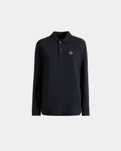 Langärmeliges Poloshirt Aus Baumwolle In Navy Blue Mit Bally Crest Logo
