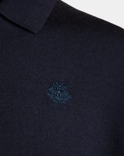 Langärmeliges Poloshirt Aus Kaschmirgemisch In Navy Blue Mit Bally Crest-Logo