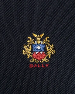Langärmeliges Poloshirt Aus Baumwolle In Navy Blue Mit Bally Crest Logo