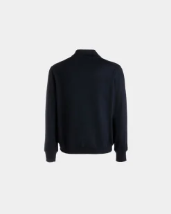 Langärmeliges Poloshirt Aus Wolle In Navy Blue Mit Bally Crest Logo