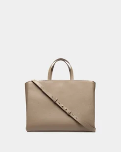 Lock Me Tragetasche Aus Genarbtem Leder In Taupe