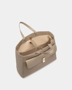 Lock Me Tragetasche Aus Genarbtem Leder In Taupe