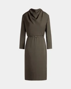 Midikleid Mit Gürtel Aus Fließendem Twill In Military Green