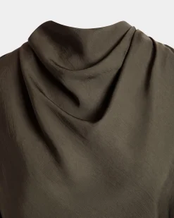 Midikleid Mit Gürtel Aus Fließendem Twill In Military Green