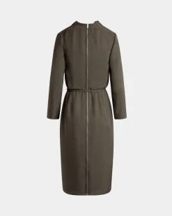 Midikleid Mit Gürtel Aus Fließendem Twill In Military Green