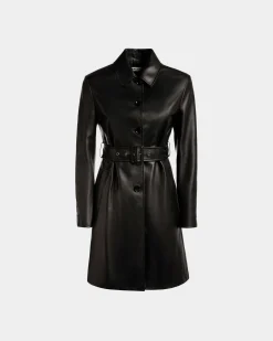 Midi-Mantel Mit Gürtel Aus Leder In Schwarz