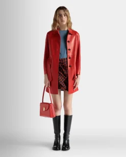 Midi-Mantel Mit Gürtel Aus Leder In Candy Red