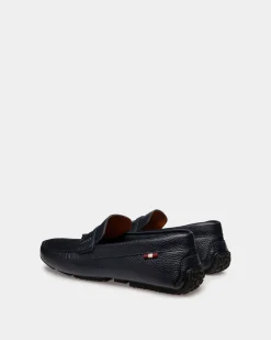 Pilot Driver-Schuh Aus Genarbtem Leder In Marineblau