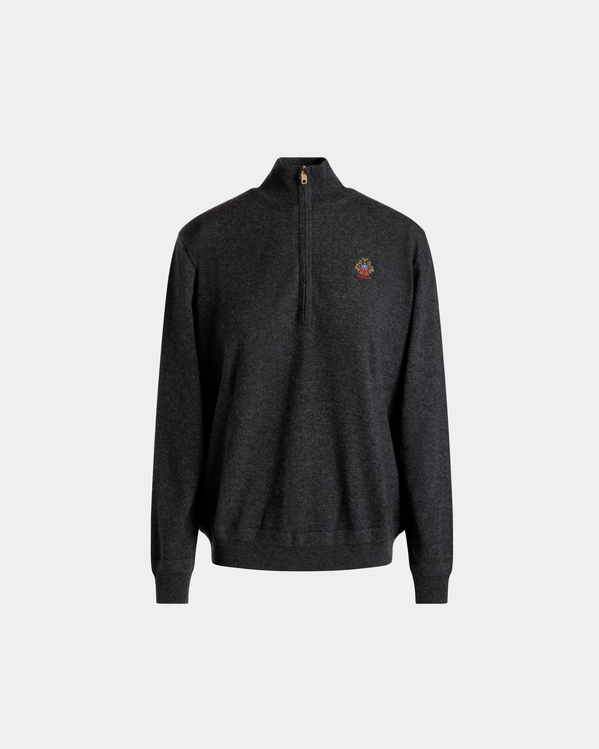 Pullover Mit Reißverschlusskragen Aus Dunkelgrauem Wolle-Kaschmir-Mix