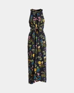 Ärmelloses Midikleid Aus Seide Mit Alpenblumen-Print