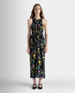 Ärmelloses Midikleid Aus Seide Mit Alpenblumen-Print