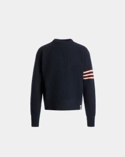 Rundhalspullover Aus Wolle In Navy Blue Mit Bally Crest Logo