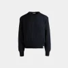 Rundhalspullover Aus Woll-Seiden-Mix In Navy Blue Mit Bally Crest Logo