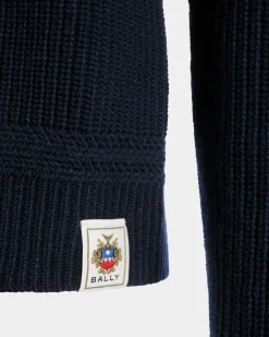 Rundhalspullover Aus Wolle In Navy Blue Mit Bally Crest Logo