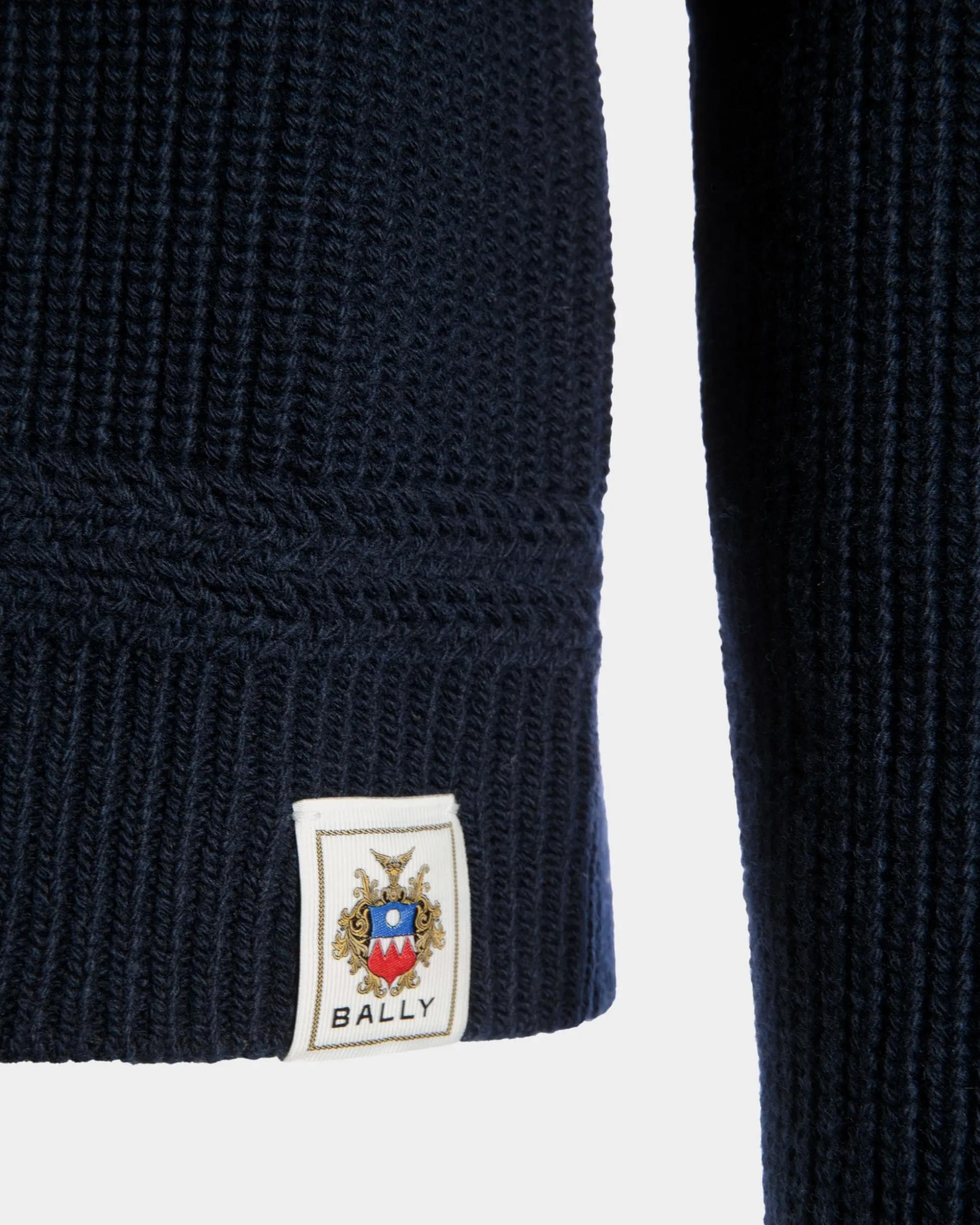 Rundhalspullover Aus Wolle In Navy Blue Mit Bally Crest Logo