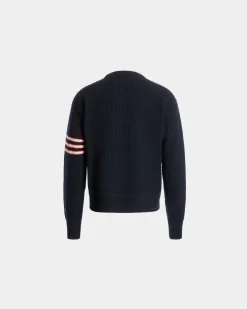 Rundhalspullover Aus Wolle In Navy Blue Mit Bally Crest Logo