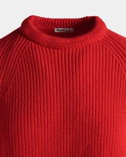 Rundhalspullover Aus Wolle In Candy Red Mit Bally Crest Logo