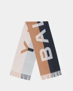 Schal Aus Kaschmirmix In Braun Und Navy Blue Mit Logo