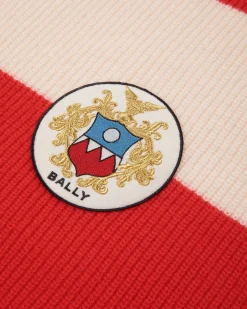 Schal Aus Wolle In Candy Red Und Elfenbein Mit Bally-Wappen-Logo