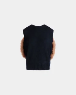 Strickweste Aus Mohair Und Seide In Navy Blue Und Praline Beige