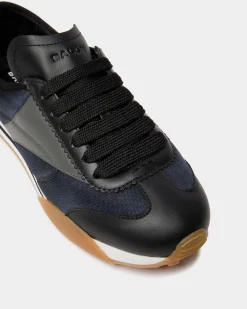 Sussex-Sneaker aus schwarzem und Navy Blue Leder und Stoff