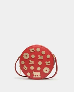 Swissness Round Minibag Mit Nieten Aus Leder In Candy Red