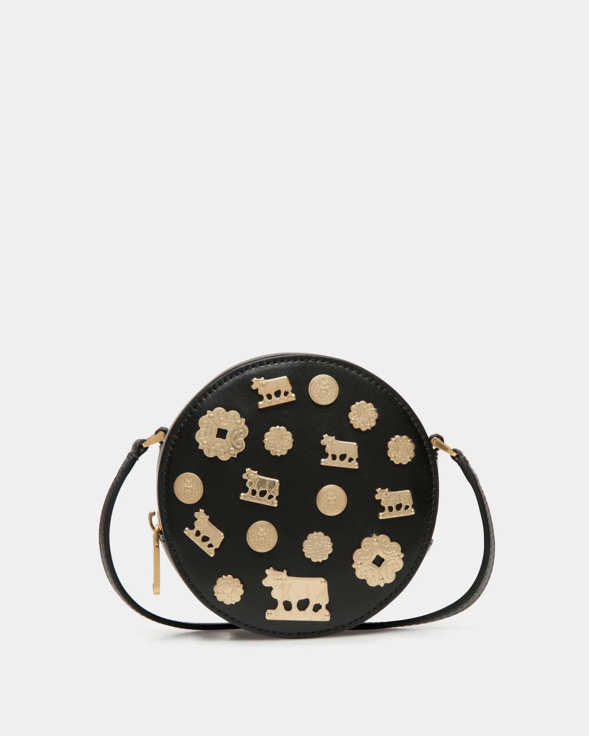 Swissness Round Minibag Mit Nieten Aus Leder In Schwarz