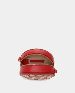 Swissness Round Minibag Mit Nieten Aus Leder In Candy Red