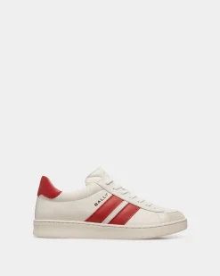 Tennis Sneaker Aus Leder In Weiß Und Candy Red