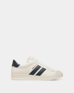 Tennis Sneaker Aus Leder In Weiß Und Navy Blue
