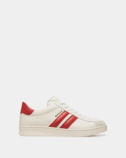 Tennis Sneaker Aus Leder In Weiß Und Candy Red