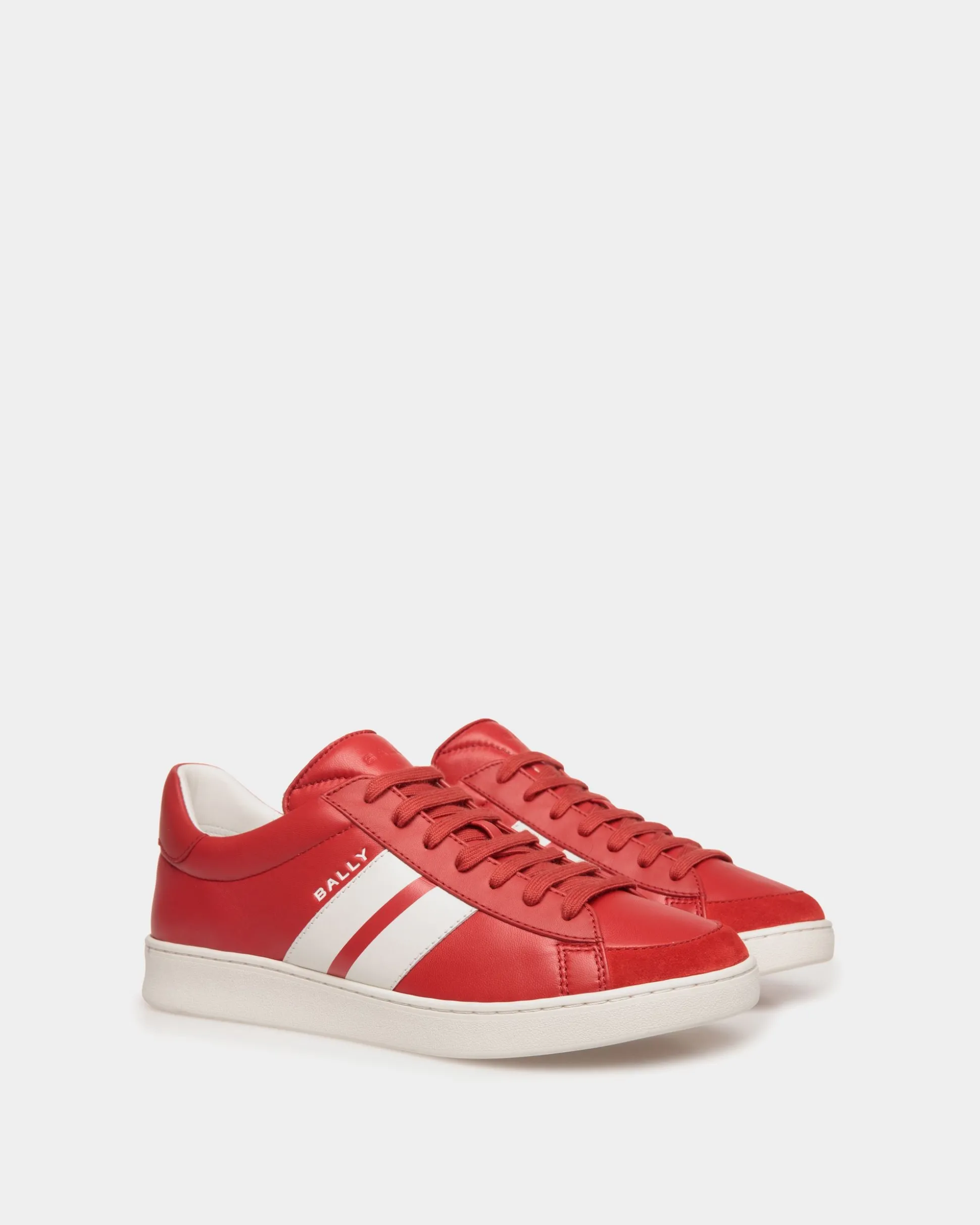 Tennis Sneaker Aus Leder In Candy Red Und Weiß
