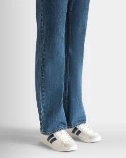 Tennis Sneaker Aus Leder In Weiß Und Navy Blue