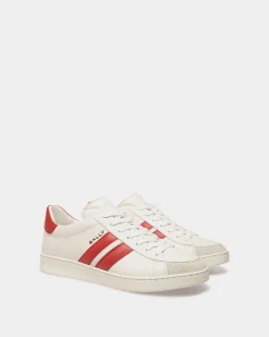 Tennis Sneaker Aus Leder In Weiß Und Candy Red