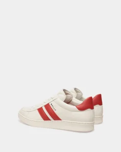 Tennis Sneaker Aus Leder In Weiß Und Candy Red